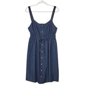OAK + FORT Denim Button Down Dress Midi Sleeveless Tie Waist Classic Casual S